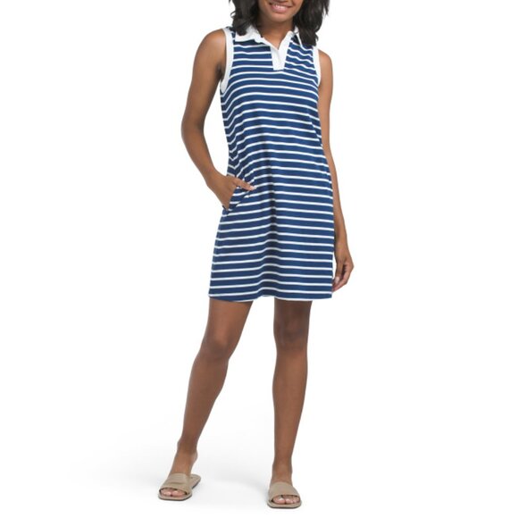 ISAAC MIZRAHI NEW YORK Navy/white Collared Stripe Mini Dress